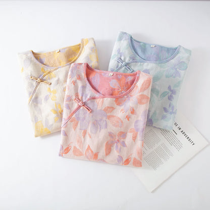 Ownkoti Vintage Yarn-dyed Cotton Round Neck Nightdress