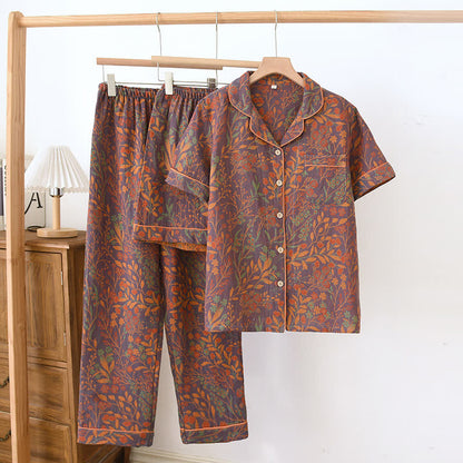 Ownkoti Jacquard Yarn-dyed Cotton Short-sleeved Loungewear Set(3PCS)