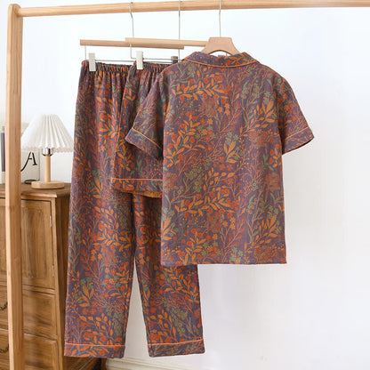 Ownkoti Jacquard Yarn-dyed Cotton Short-sleeved Loungewear Set(3PCS)