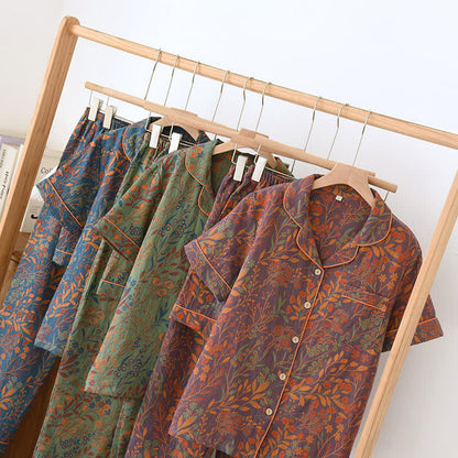 Ownkoti Jacquard Yarn-dyed Cotton Short-sleeved Loungewear Set(3PCS)