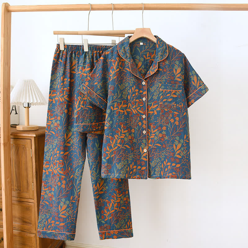 Ownkoti Jacquard Yarn-dyed Cotton Short-sleeved Loungewear Set(3PCS)