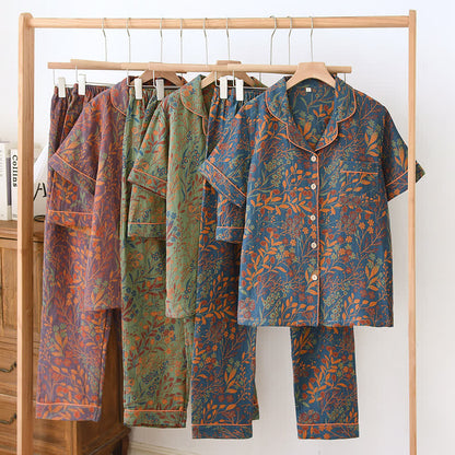 Ownkoti Jacquard Yarn-dyed Cotton Short-sleeved Loungewear Set(3PCS)