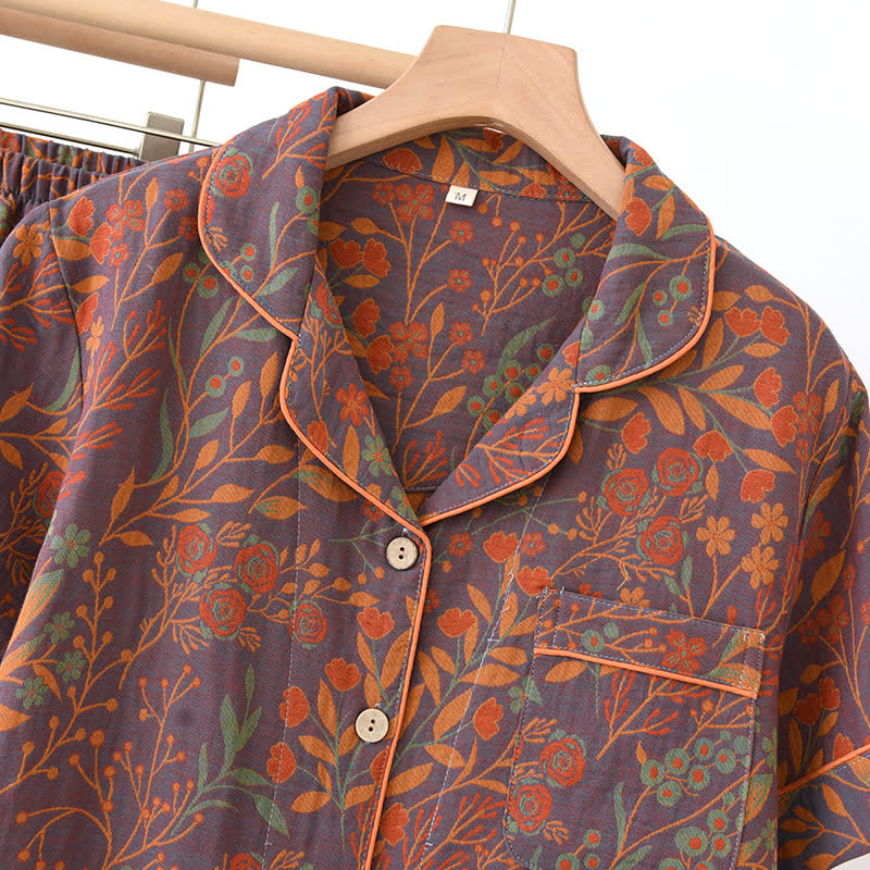 Ownkoti Jacquard Yarn-dyed Cotton Short-sleeved Loungewear Set(3PCS)