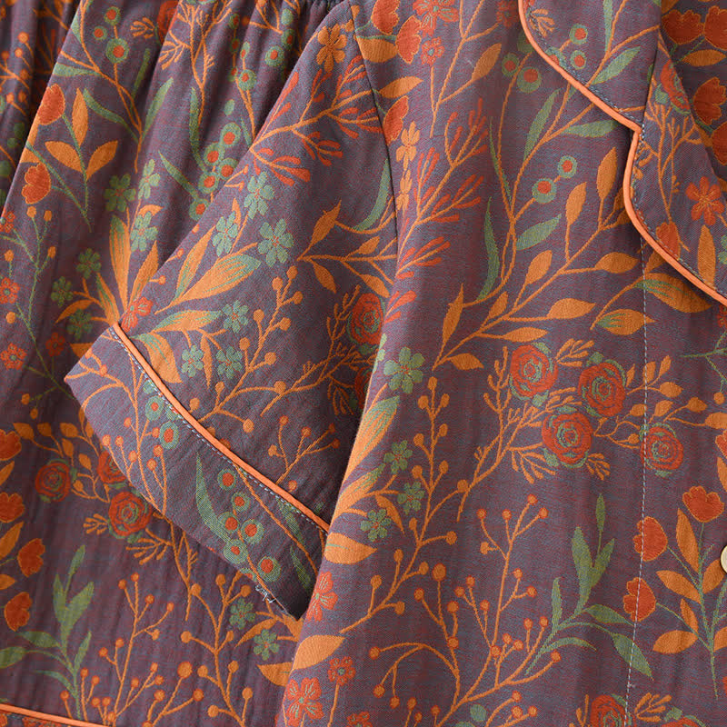 Ownkoti Jacquard Yarn-dyed Cotton Short-sleeved Loungewear Set(3PCS)