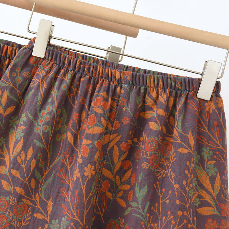 Ownkoti Jacquard Yarn-dyed Cotton Short-sleeved Loungewear Set(3PCS)