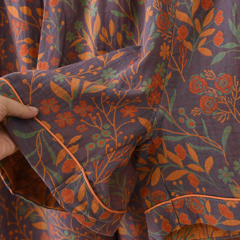 Ownkoti Jacquard Yarn-dyed Cotton Short-sleeved Loungewear Set(3PCS)