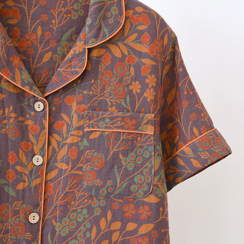 Ownkoti Jacquard Yarn-dyed Cotton Short-sleeved Loungewear Set(3PCS)