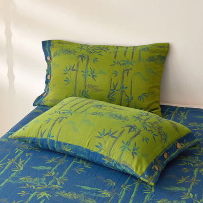 Ownkoti Bamboo Print Cotton Gauze Yarn-dyed Reversible Coverlet - image 2