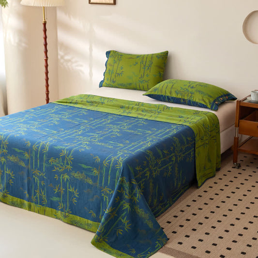 Ownkoti Bamboo Print Cotton Gauze Yarn-dyed Reversible Coverlet - Blue - 2PCS Pillowcases - 19" x 29" - image 0