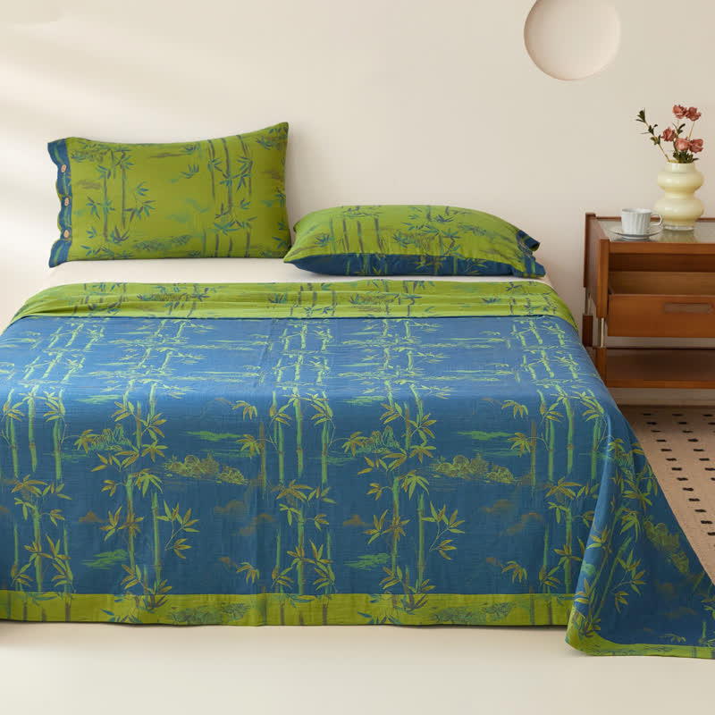 Bamboo Print Cotton Gauze Yarn-dyed Reversible Coverlet - image 2