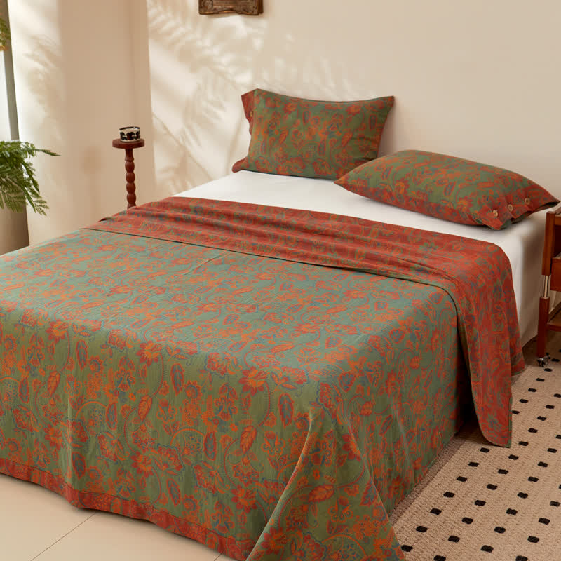 Ownkoti Floral Cotton Gauze Yarn-dyed Coverlet Set(3PCS) - image 0