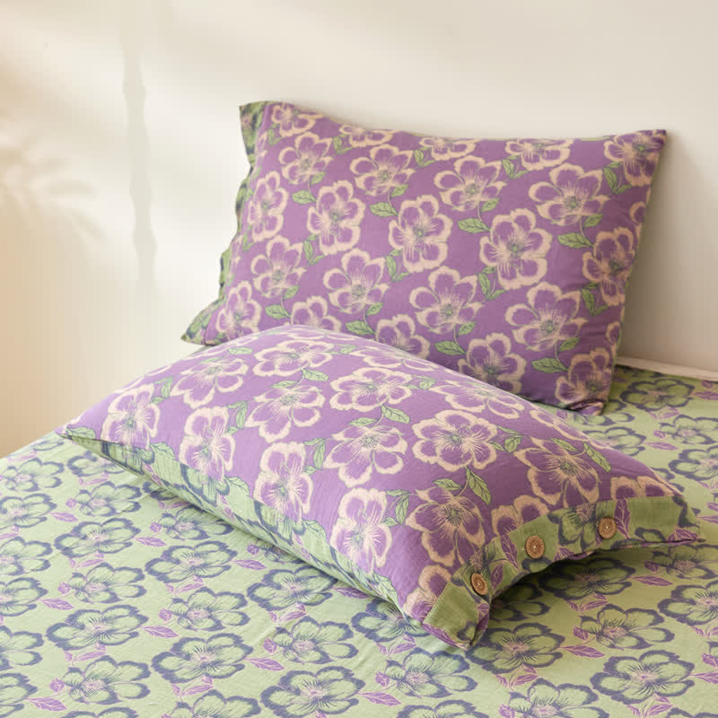 Ownkoti Elegant Floral Cotton Gauze Yarn-dyed Reversible Coverlet