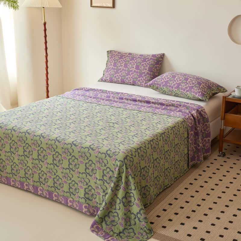 Ownkoti Elegant Floral Cotton Gauze Yarn-dyed Reversible Coverlet - image 0