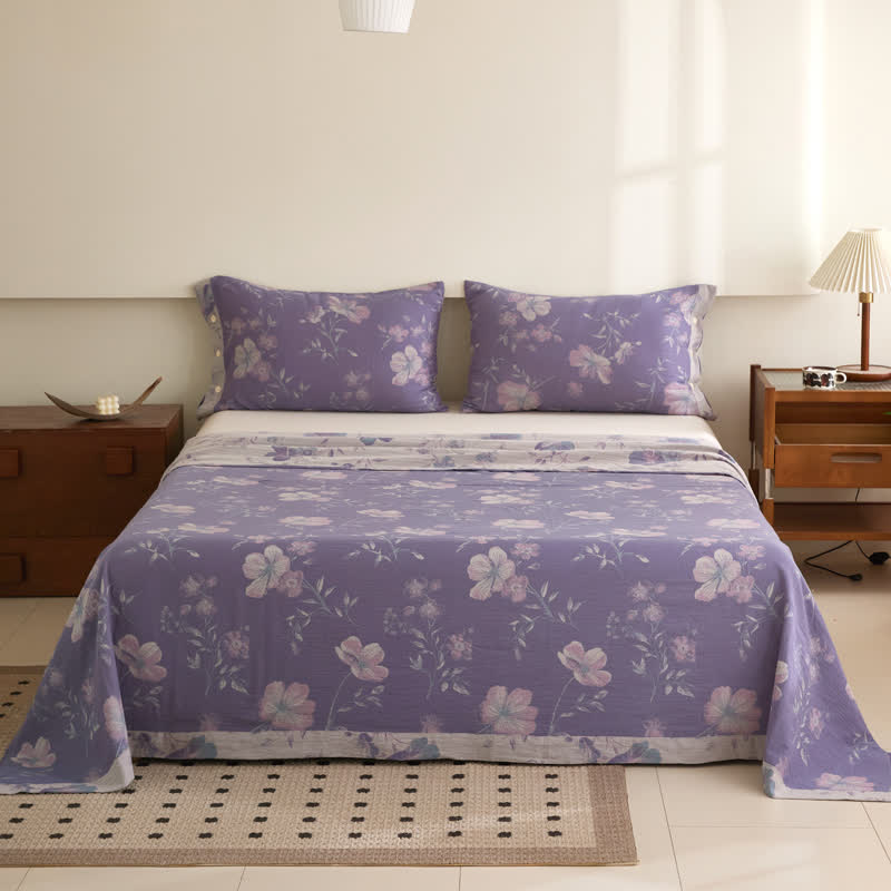 Ownkoti Floral Cotton Gauze Jacquard Sheet Coverlet