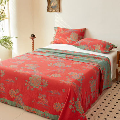 Ownkoti Peony Cotton Gauze Jacquard Sheet Coverlet - Coverlet with 2PCS Pillowcases - King - image 0