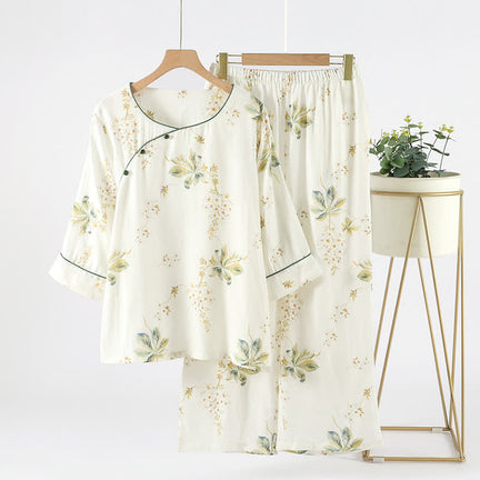 Ownkoti Bamboo Fiber Floral Round-neck Pajama Set