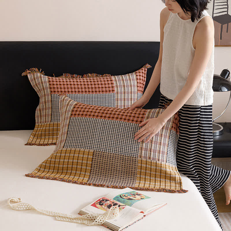 Ownkoti Plaid Print Four-layer Cotton Gauze Tassel Quilt - image 8