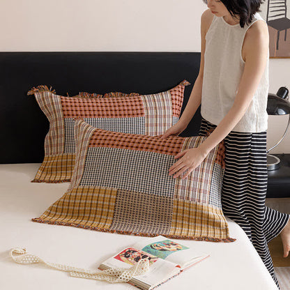 Ownkoti Plaid Print Four-layer Cotton Gauze Tassel Quilt - image 8