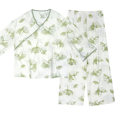 Ownkoti Knotted Buttons Refresh Floral Loungewear Set