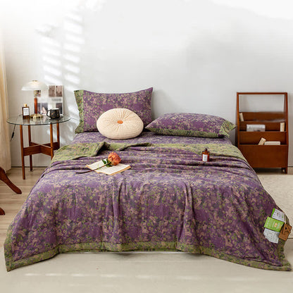 Pastoral Purple Floral Cotton Double-layer Summer Quilt - image 2
