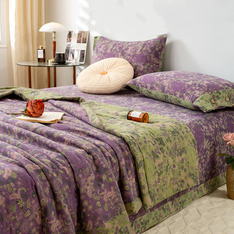 Pastoral Purple Floral Cotton Double-layer Summer Quilt - King - image 1