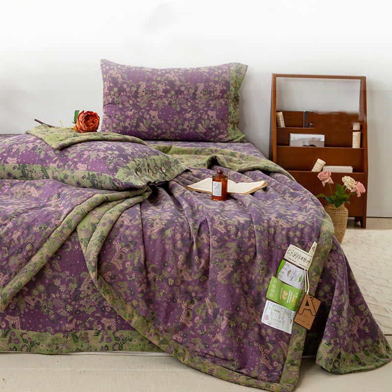 Pastoral Purple Floral Cotton Double-layer Summer Quilt - image 3