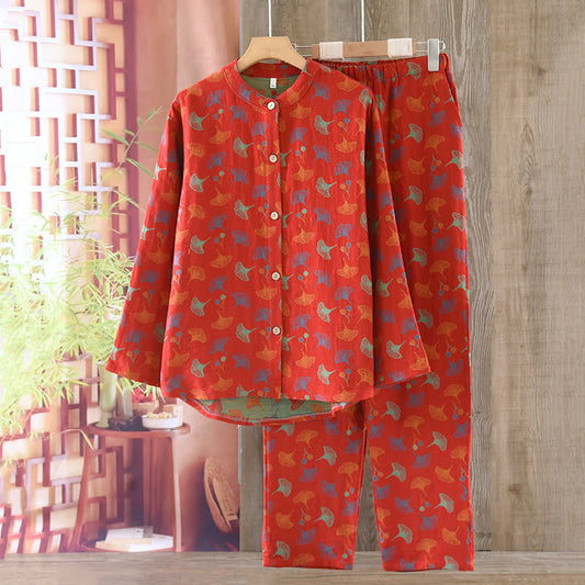 Ownkoti Ginkgo Leaf Cotton Jacquard Vintage Yarn-dyed Pajama Set - image 0