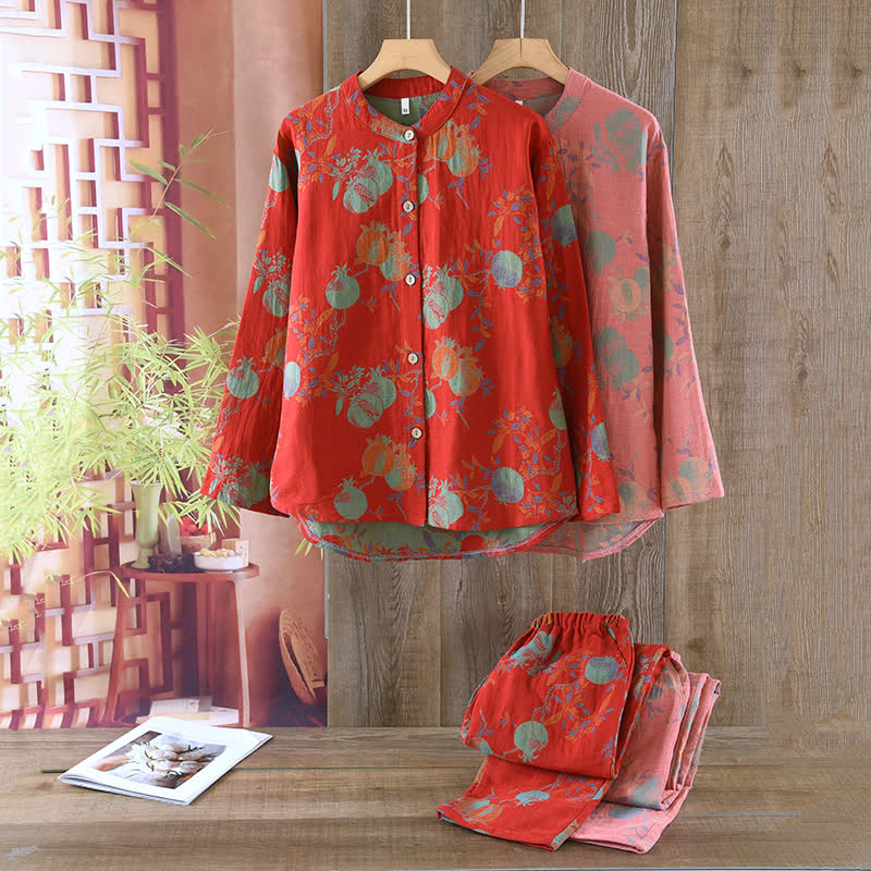 Ownkoti Pomegranate Flower Cotton Jacquard Vintage Yarn-dyed Pajama Set - image 1