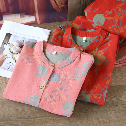 Ownkoti Pomegranate Flower Cotton Jacquard Vintage Yarn-dyed Pajama Set