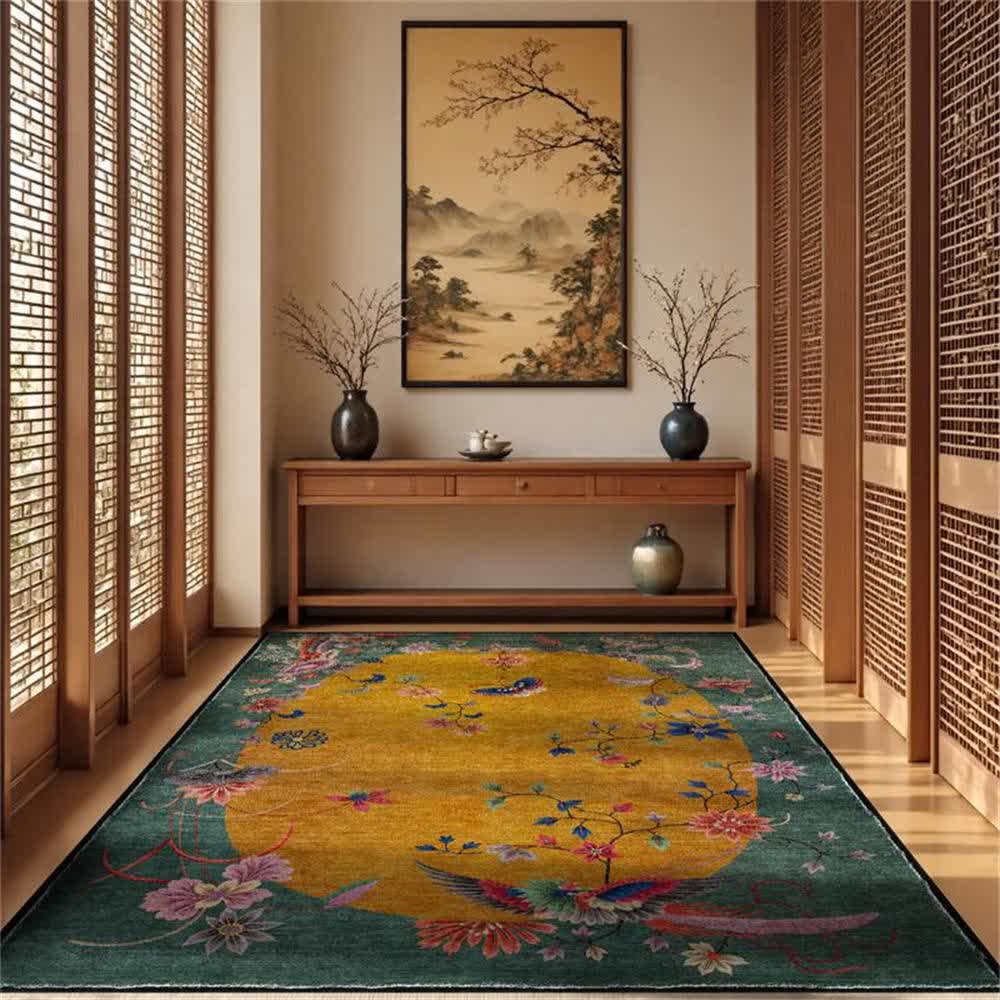 Ownkoti  Anti-slip Floral Bird Foldable Area Rug