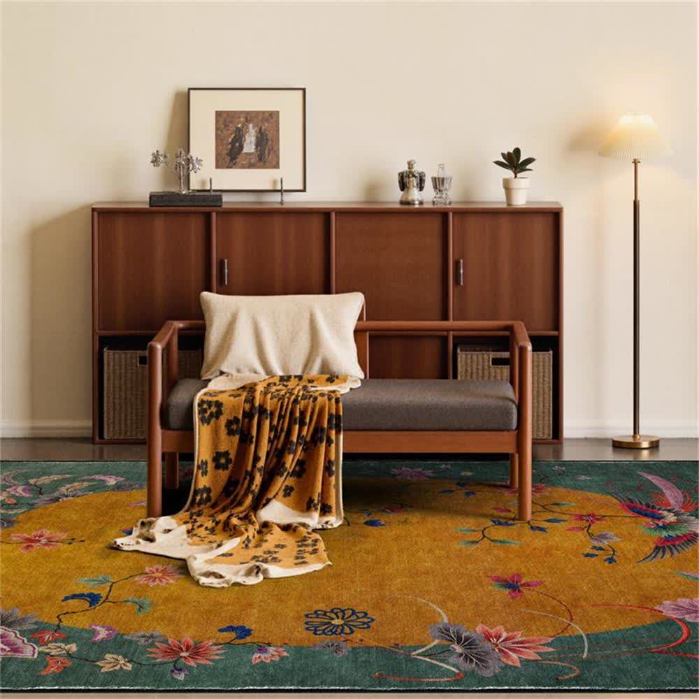 Foldable Cotton Rug Ownkoti Anti-slip Floral Bird Foldable Area Rug – ownkoti