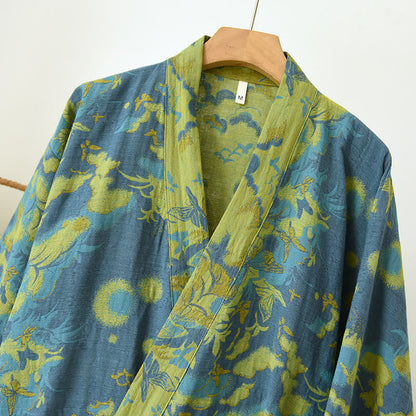 Ownkoti Pastoral Cotton Double-layer Gauze Yarn-dyed Jacquard Bathrobe