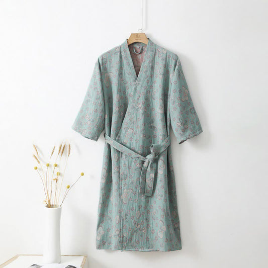 Ownkoti Floral Butterfly Cotton Double-layer Gauze Yarn-dyed Jacquard Bathrobe - XL - image 0