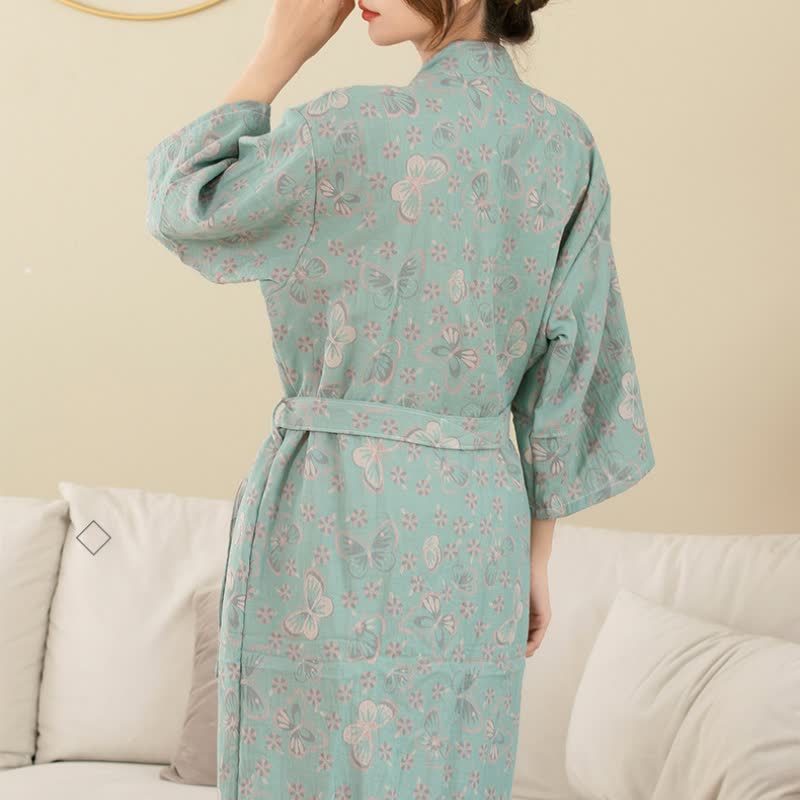 Ownkoti Floral Butterfly Cotton Double-layer Gauze Yarn-dyed Jacquard Bathrobe - image 3