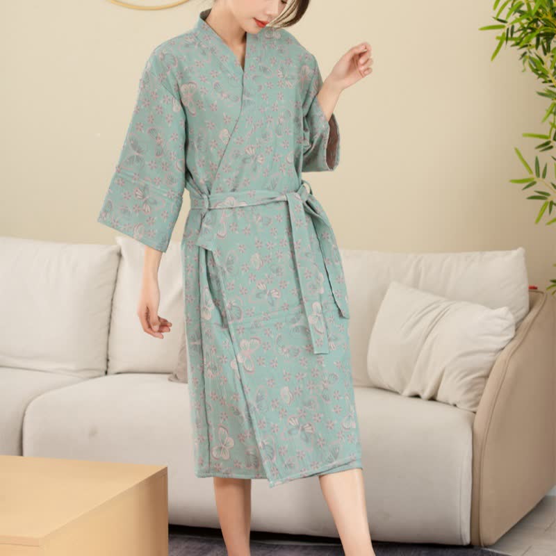Ownkoti Floral Butterfly Cotton Double-layer Gauze Yarn-dyed Jacquard Bathrobe - image 1