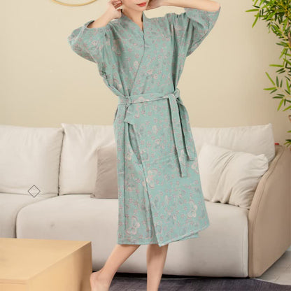 Ownkoti Floral Butterfly Cotton Double-layer Gauze Yarn-dyed Jacquard Bathrobe - image 2