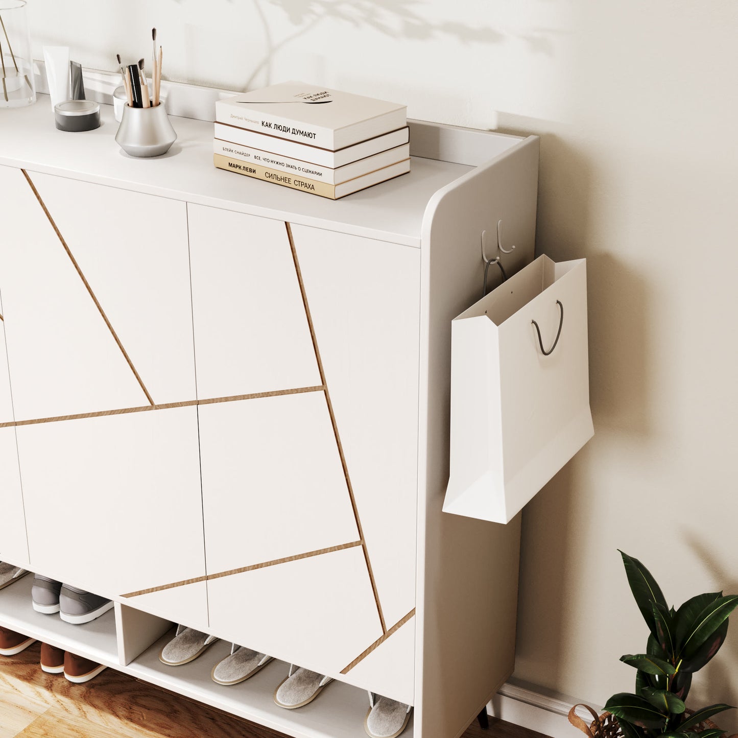 Ownkoti White 43.30" Tall Shoes Storage Cabinet