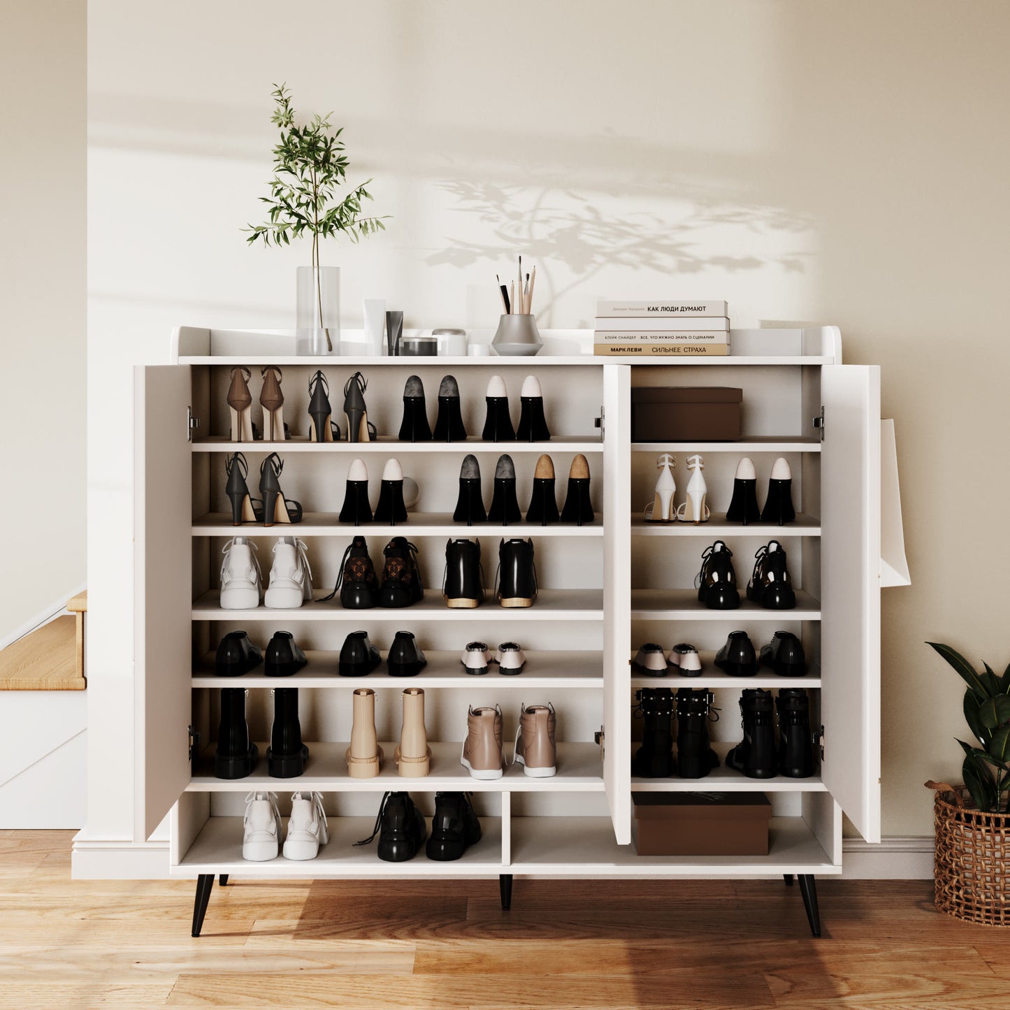 Ownkoti White 43.30" Tall Shoes Storage Cabinet