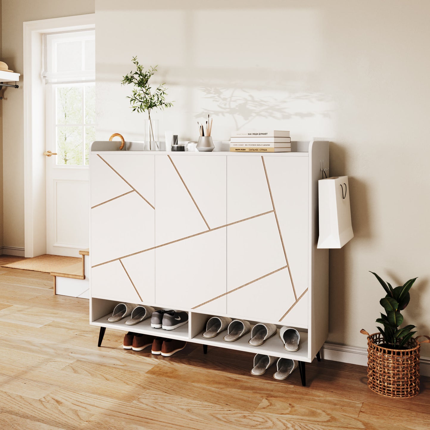 Ownkoti White 43.30" Tall Shoes Storage Cabinet