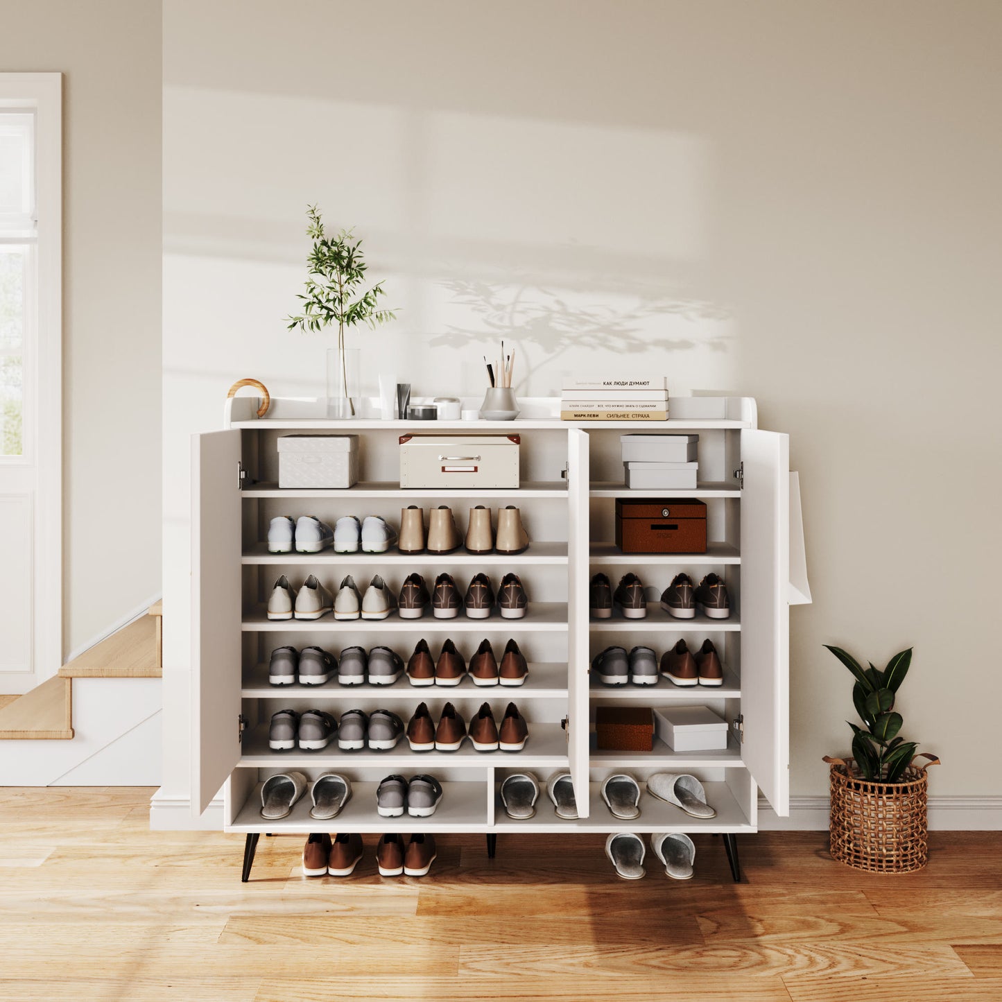 Ownkoti White 43.30" Tall Shoes Storage Cabinet