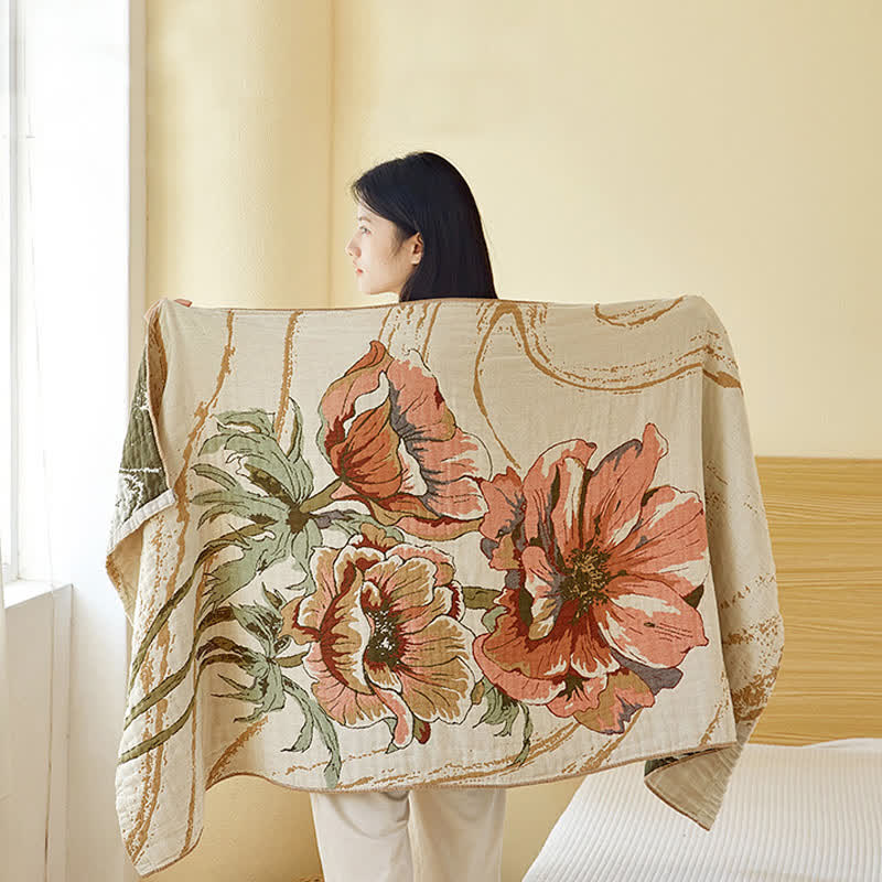 Ownkoti Pure Cotton Gauze Absorbent Floral Bath Towel