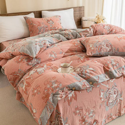 Reversible Floral Cotton Gauze Button Bedding Set (4PCS) - image 4