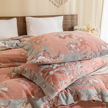 Reversible Floral Cotton Gauze Button Bedding Set (4PCS) - image 6