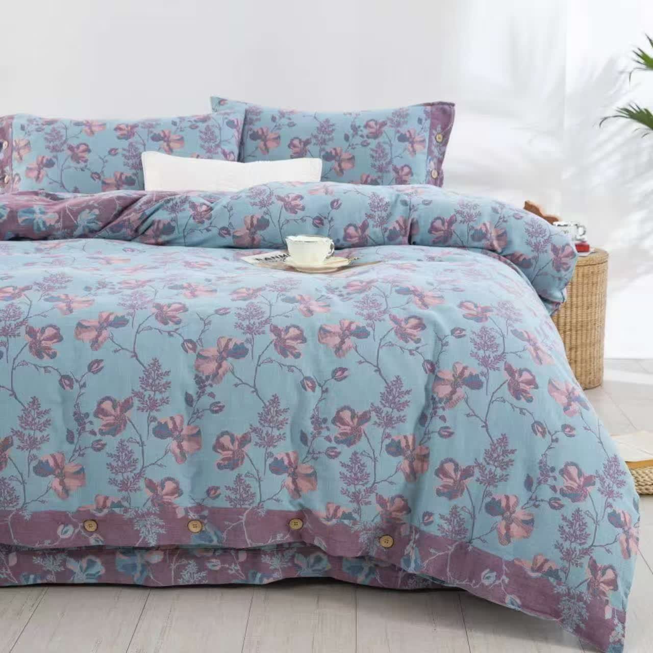 Ownkoti Blooming Flowers Cotton Gauze Bedding Set (4PCS)