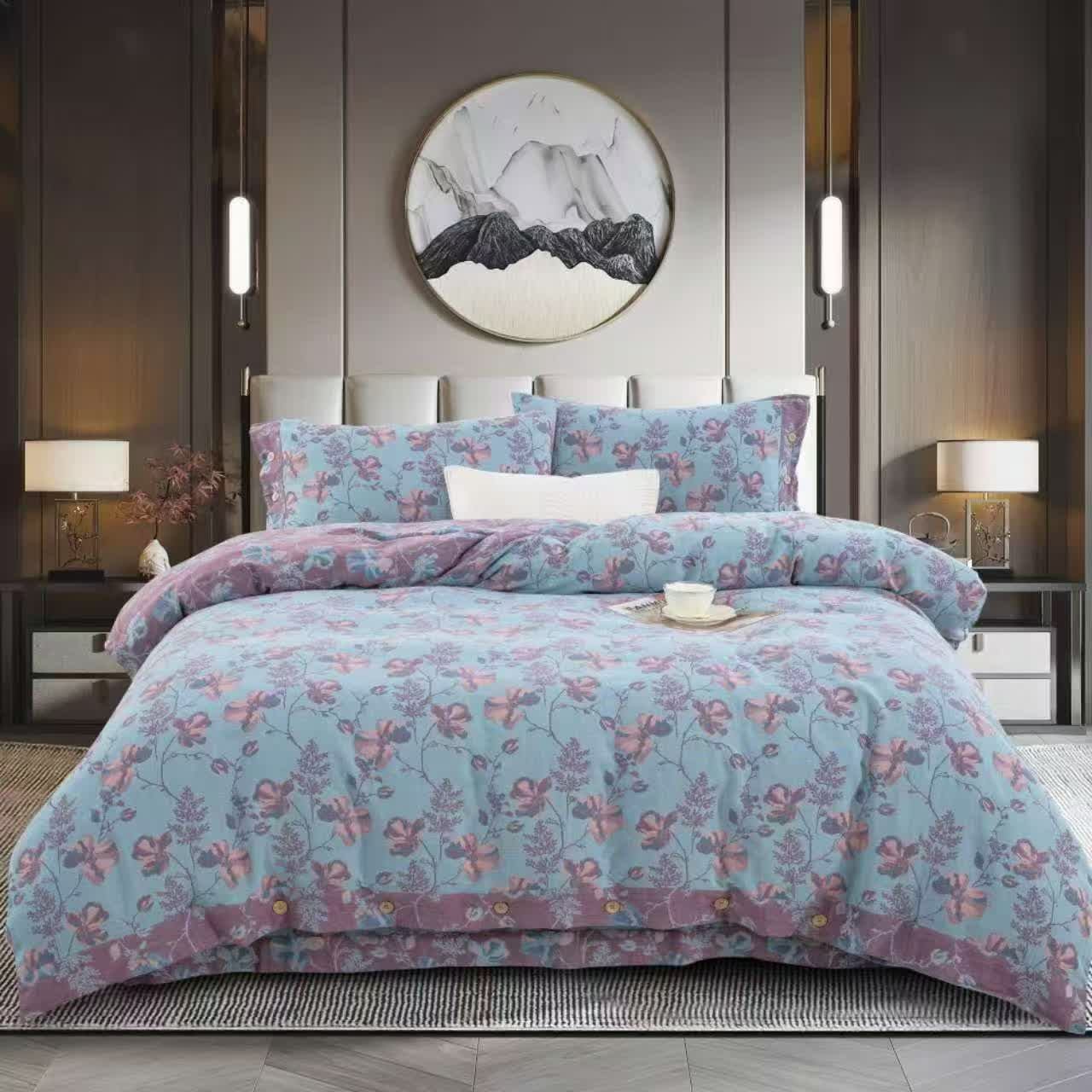 Ownkoti Blooming Flowers Cotton Gauze Bedding Set (4PCS)
