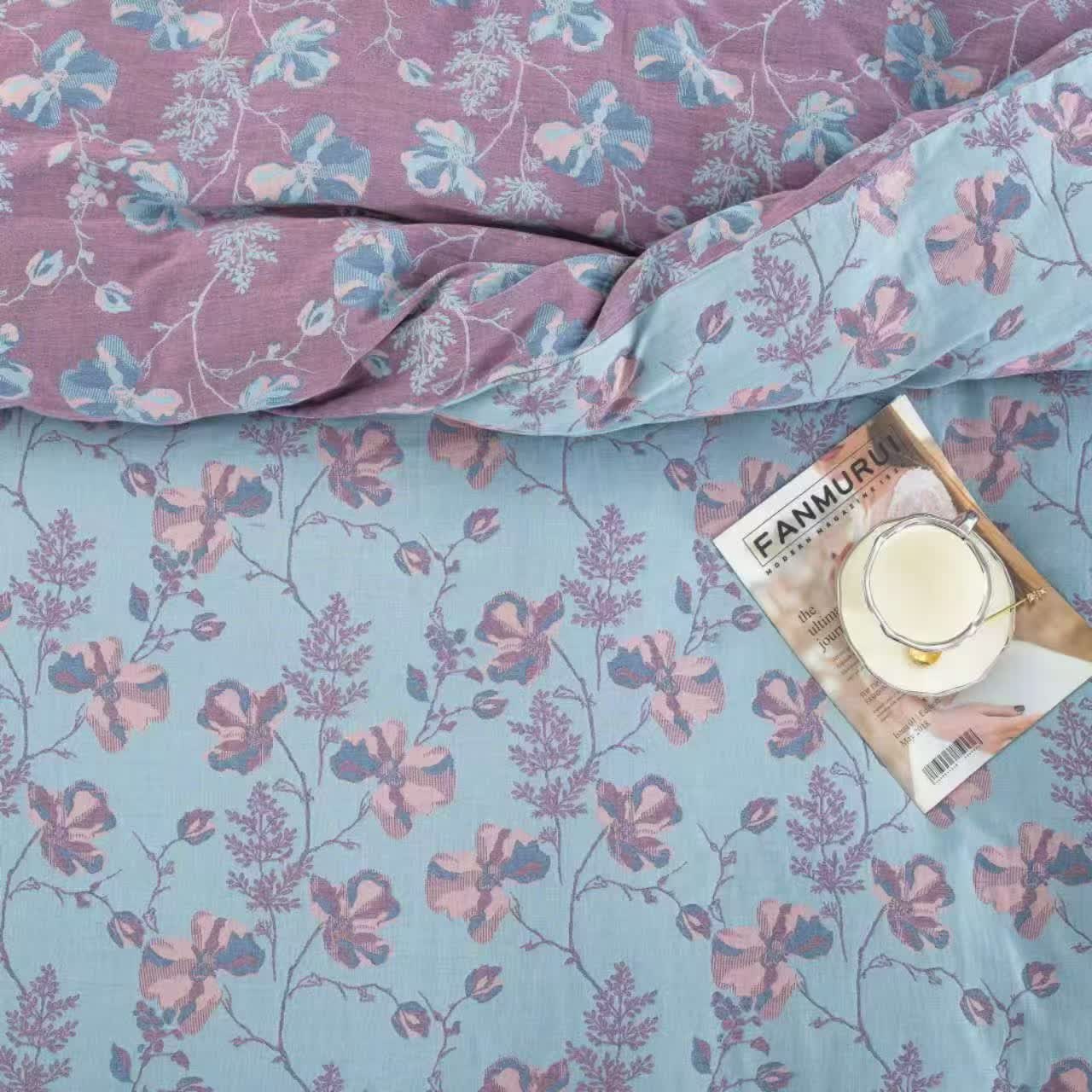 Ownkoti Blooming Flowers Cotton Gauze Bedding Set (4PCS)