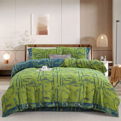 Ownkoti Bamboo Plant Cotton Gauze Reversible Bedding Set (4PCS)  - Green - King - image 2