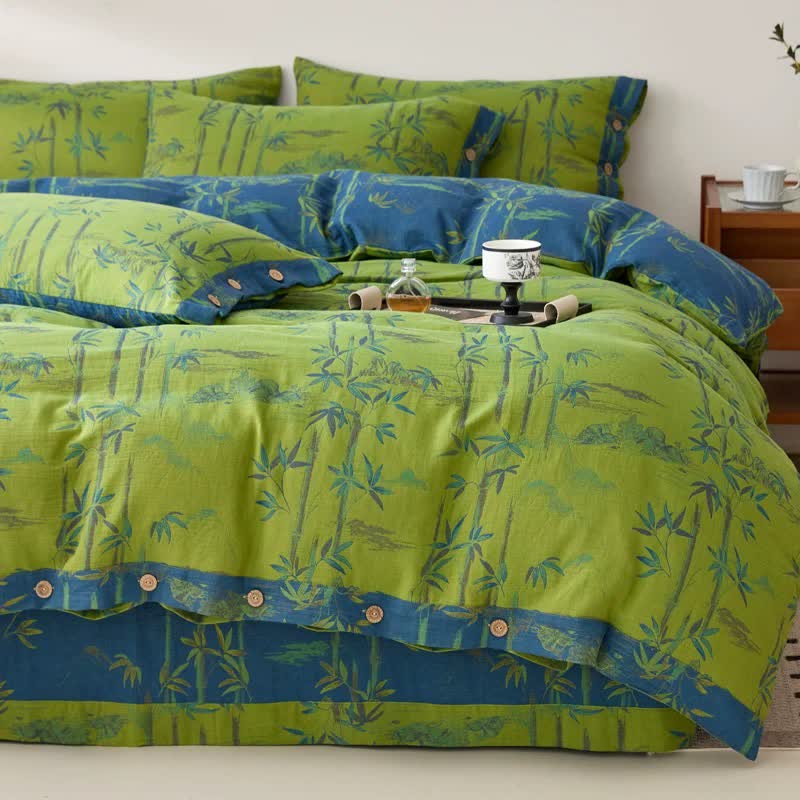 Ownkoti Bamboo Plant Cotton Gauze Reversible Bedding Set (4PCS)  - image 0
