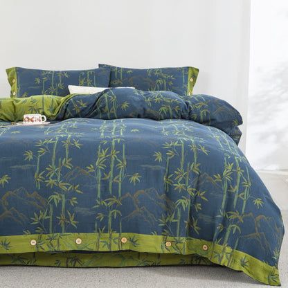 Ownkoti Bamboo Plant Cotton Gauze Reversible Bedding Set (4PCS)  - image 5