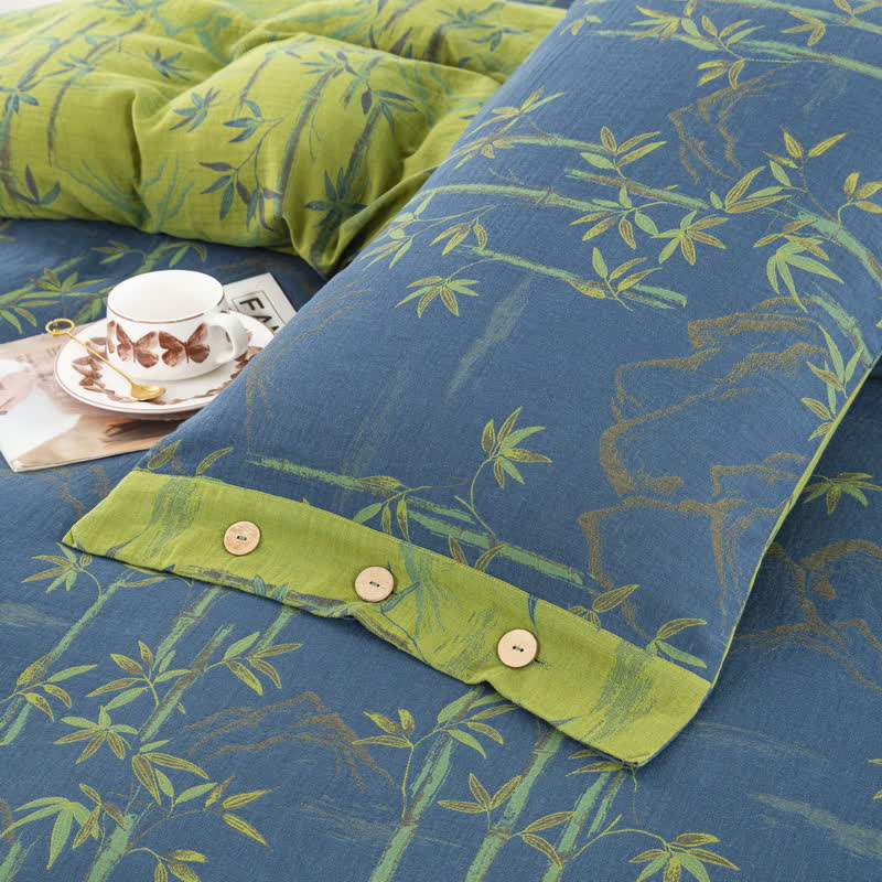 Ownkoti Bamboo Plant Cotton Gauze Reversible Bedding Set (4PCS)  - image 7